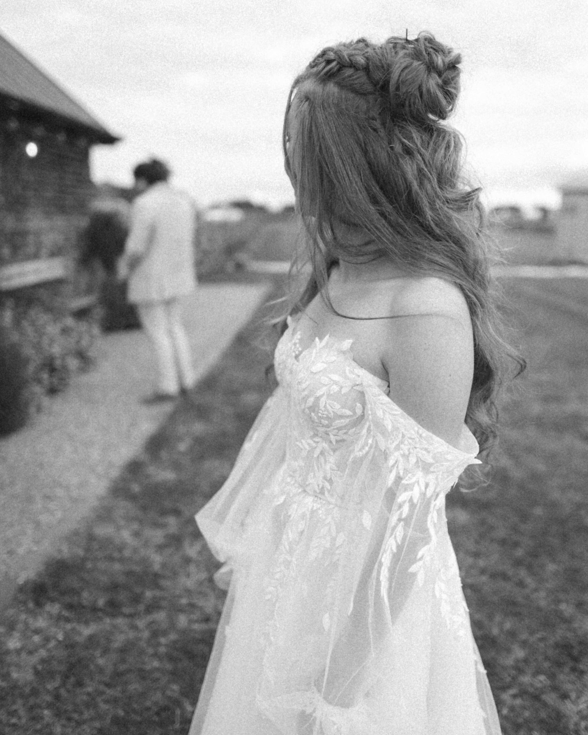 Bride looking away black and white