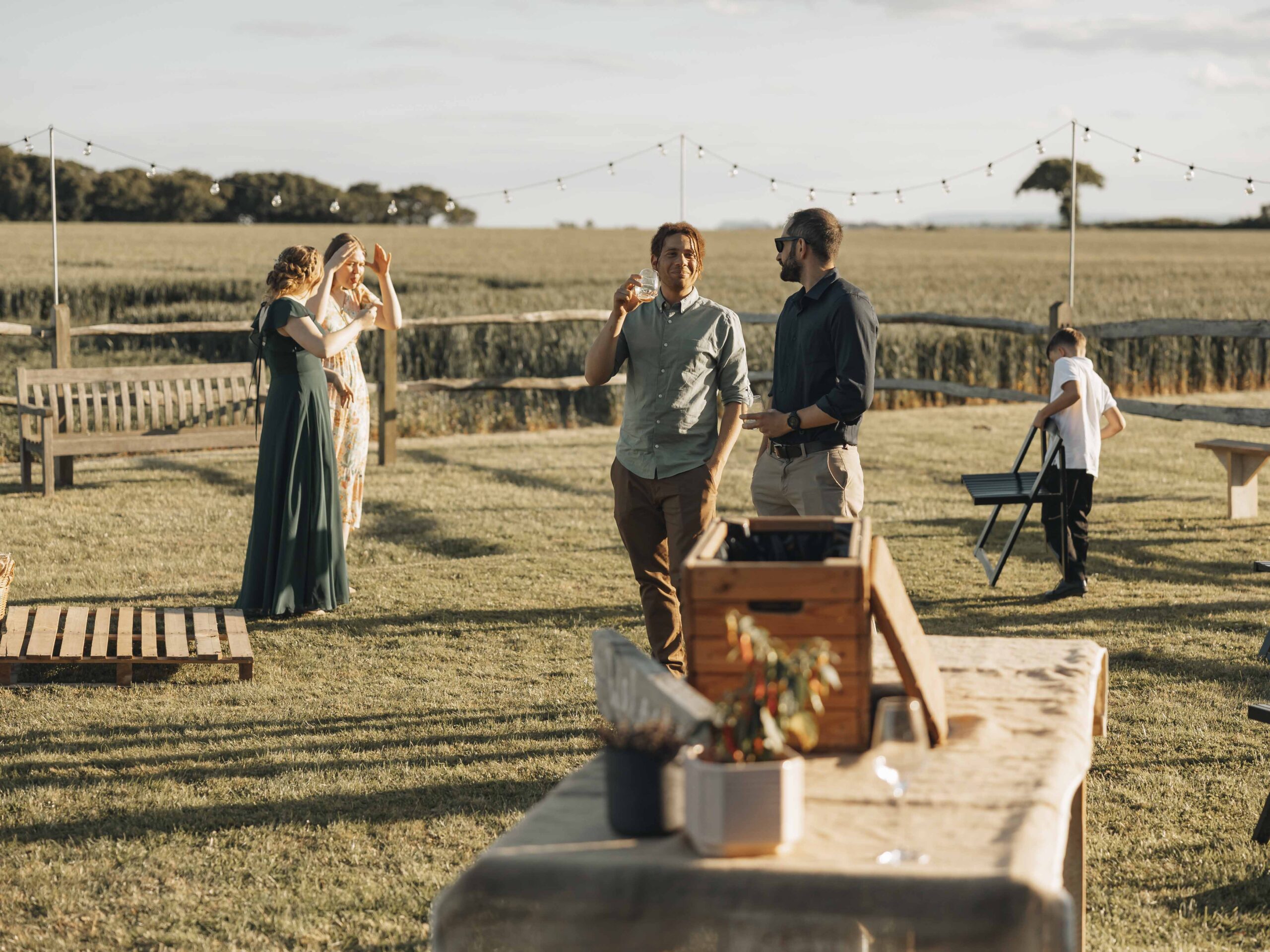 Wedding guests chatting